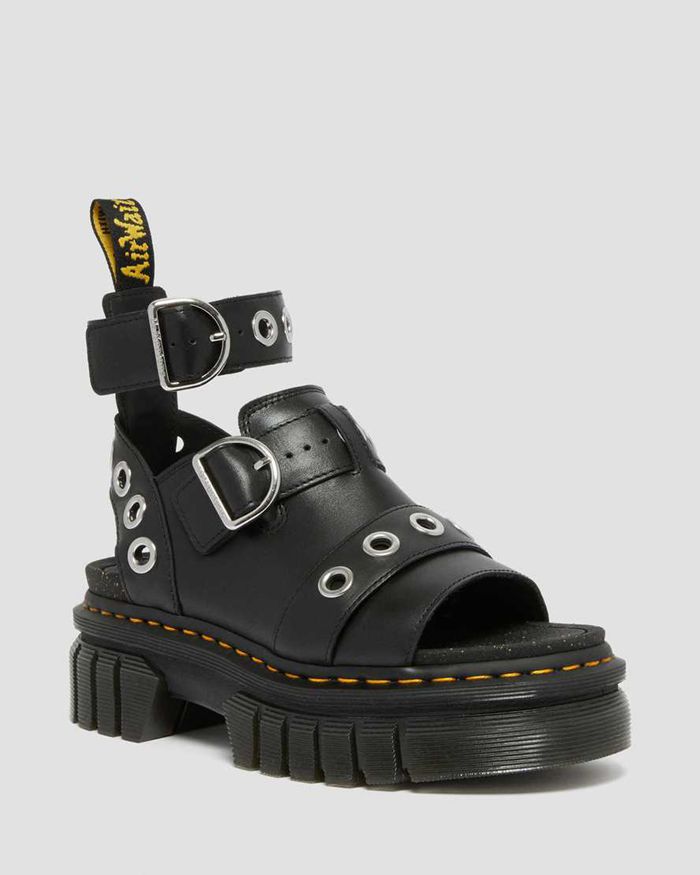 Dr Martens Womens Ricki Hardware Nappa Lux Leather Platform Sandals Black - 58610FDSE